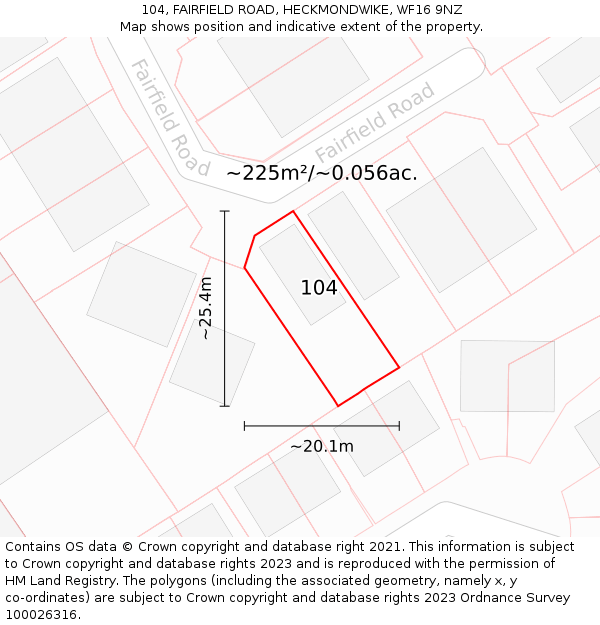 104, FAIRFIELD ROAD, HECKMONDWIKE, WF16 9NZ: Plot and title map