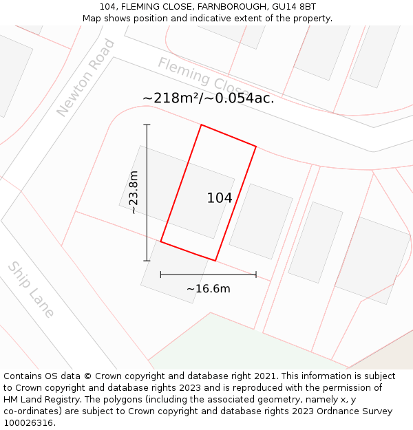 104, FLEMING CLOSE, FARNBOROUGH, GU14 8BT: Plot and title map