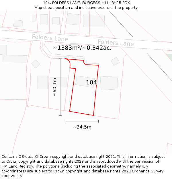 104, FOLDERS LANE, BURGESS HILL, RH15 0DX: Plot and title map