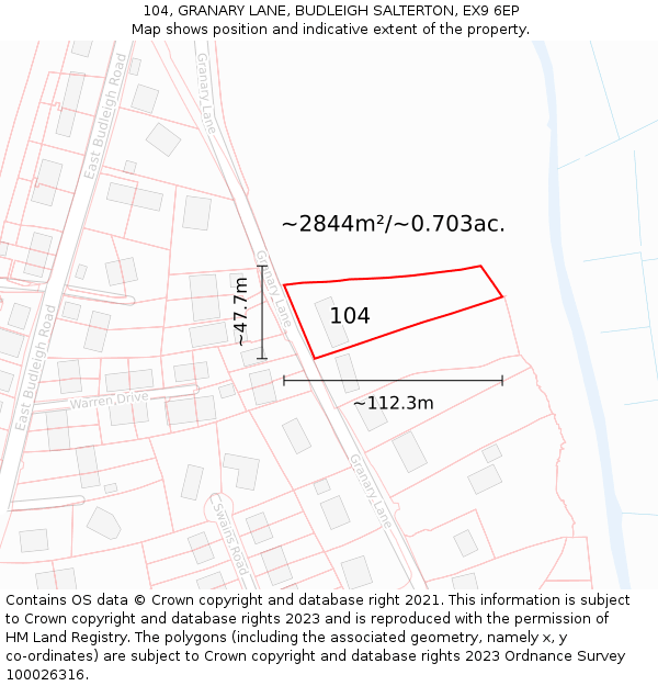 104, GRANARY LANE, BUDLEIGH SALTERTON, EX9 6EP: Plot and title map