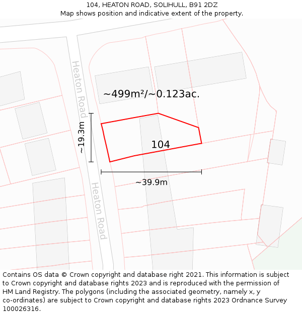 104, HEATON ROAD, SOLIHULL, B91 2DZ: Plot and title map