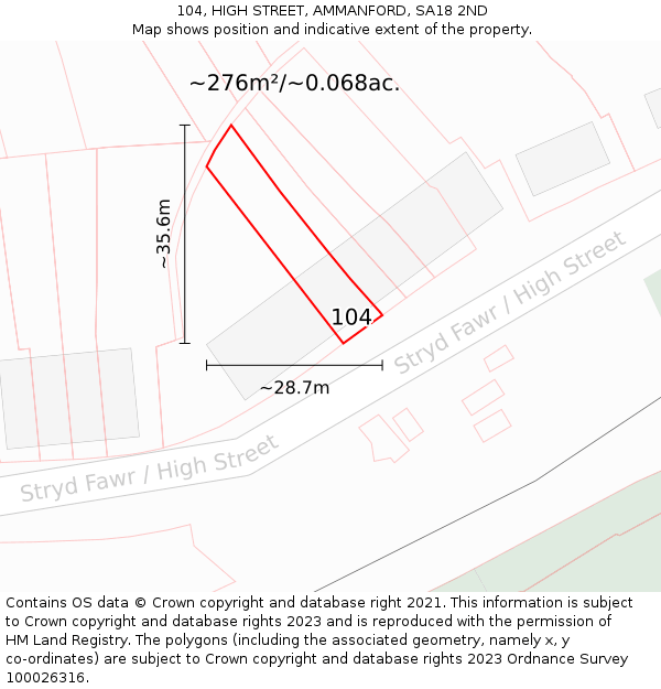 104, HIGH STREET, AMMANFORD, SA18 2ND: Plot and title map