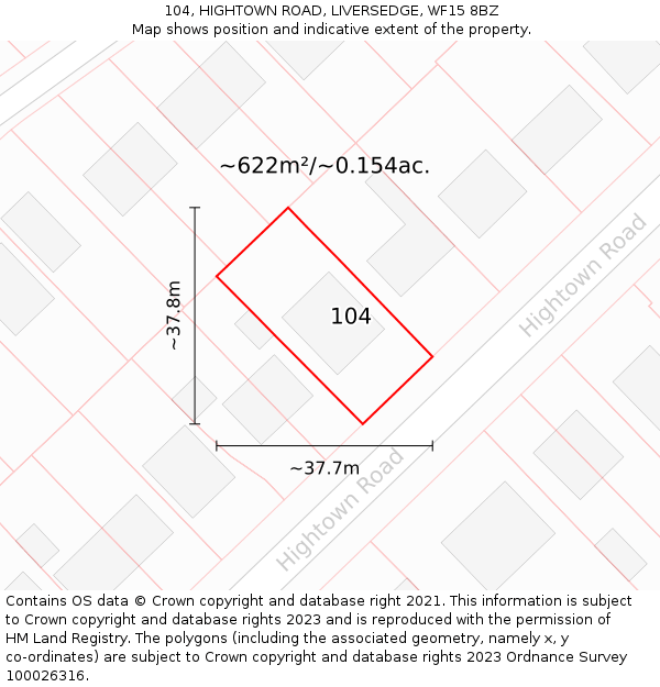 104, HIGHTOWN ROAD, LIVERSEDGE, WF15 8BZ: Plot and title map