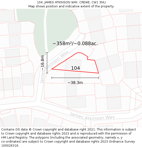 104, JAMES ATKINSON WAY, CREWE, CW1 3NU: Plot and title map