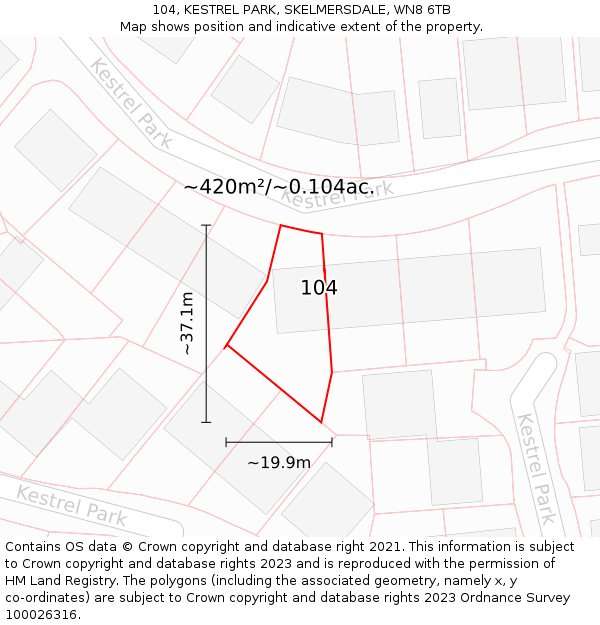 104, KESTREL PARK, SKELMERSDALE, WN8 6TB: Plot and title map