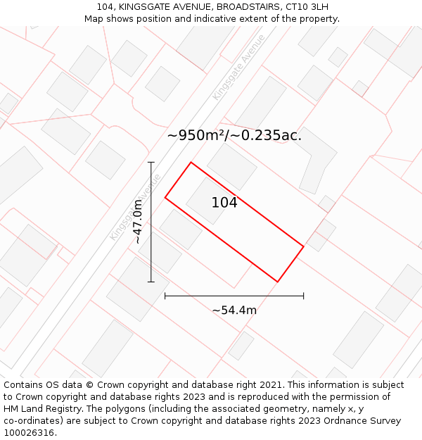 104, KINGSGATE AVENUE, BROADSTAIRS, CT10 3LH: Plot and title map