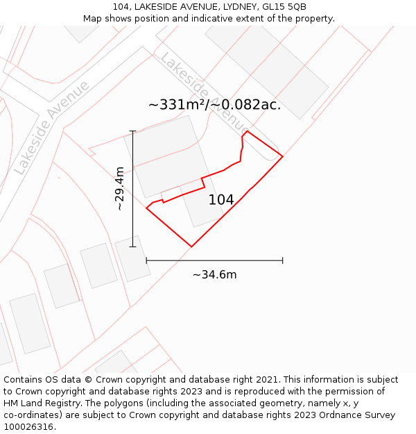104, LAKESIDE AVENUE, LYDNEY, GL15 5QB: Plot and title map