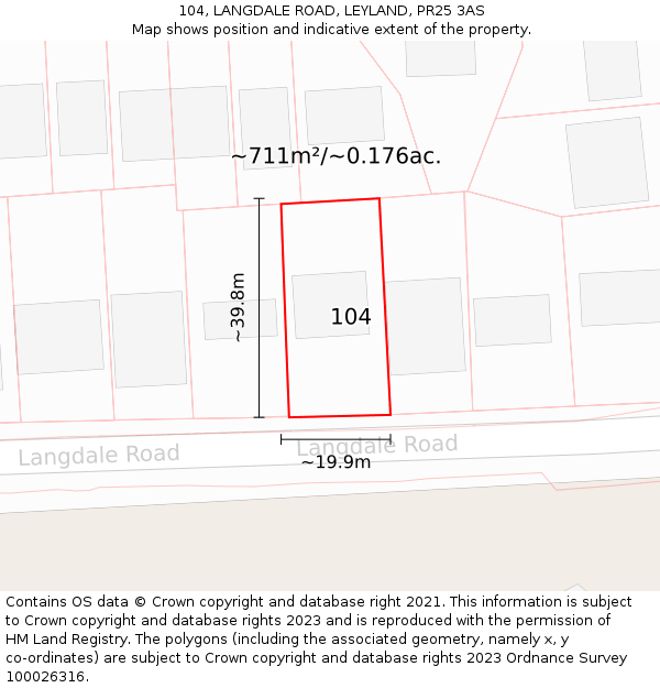 104, LANGDALE ROAD, LEYLAND, PR25 3AS: Plot and title map