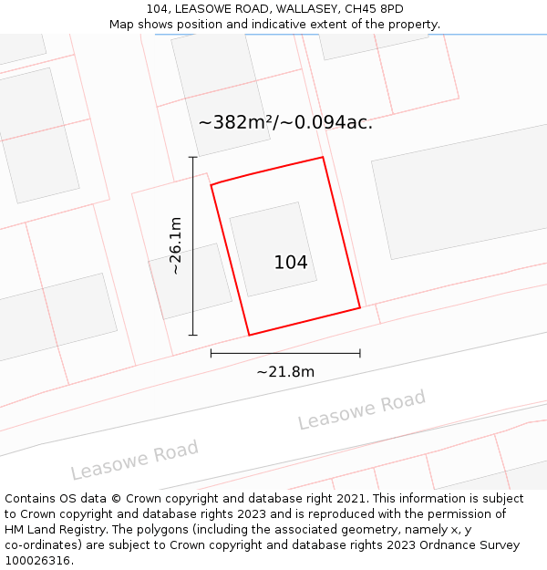 104, LEASOWE ROAD, WALLASEY, CH45 8PD: Plot and title map