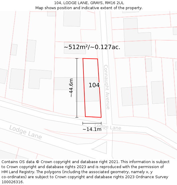 104, LODGE LANE, GRAYS, RM16 2UL: Plot and title map