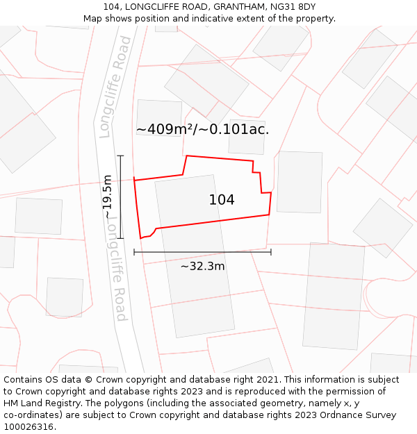 104, LONGCLIFFE ROAD, GRANTHAM, NG31 8DY: Plot and title map