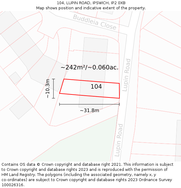 104, LUPIN ROAD, IPSWICH, IP2 0XB: Plot and title map