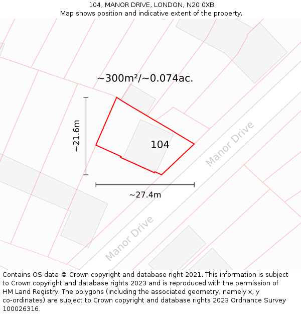 104, MANOR DRIVE, LONDON, N20 0XB: Plot and title map