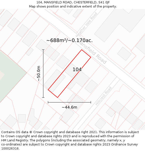 104, MANSFIELD ROAD, CHESTERFIELD, S41 0JF: Plot and title map