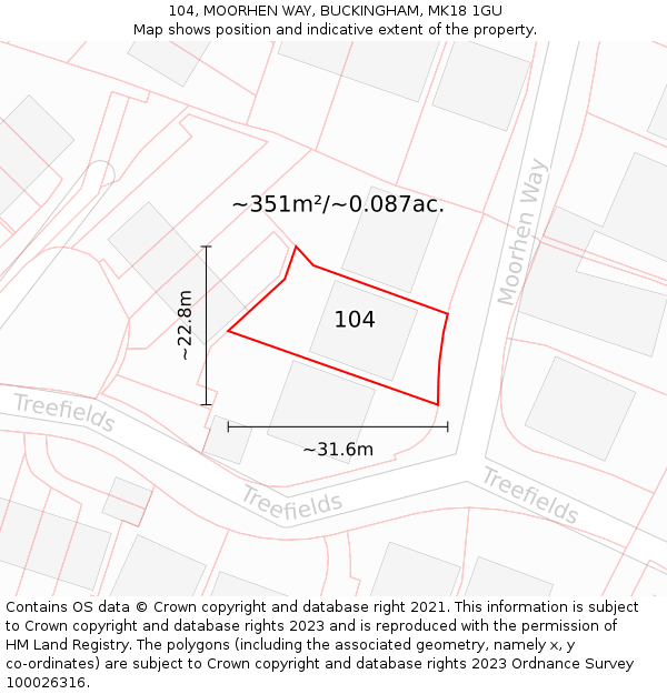 104, MOORHEN WAY, BUCKINGHAM, MK18 1GU: Plot and title map