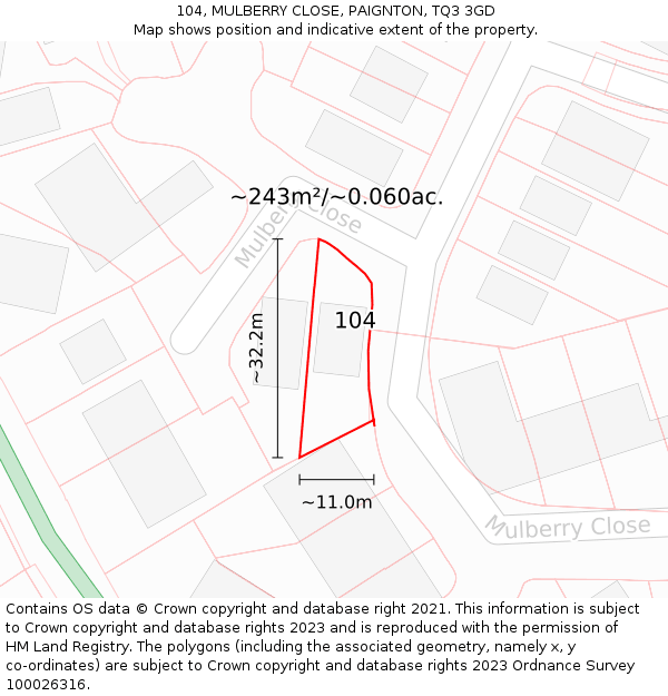 104, MULBERRY CLOSE, PAIGNTON, TQ3 3GD: Plot and title map