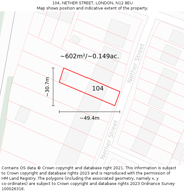 104, NETHER STREET, LONDON, N12 8EU: Plot and title map