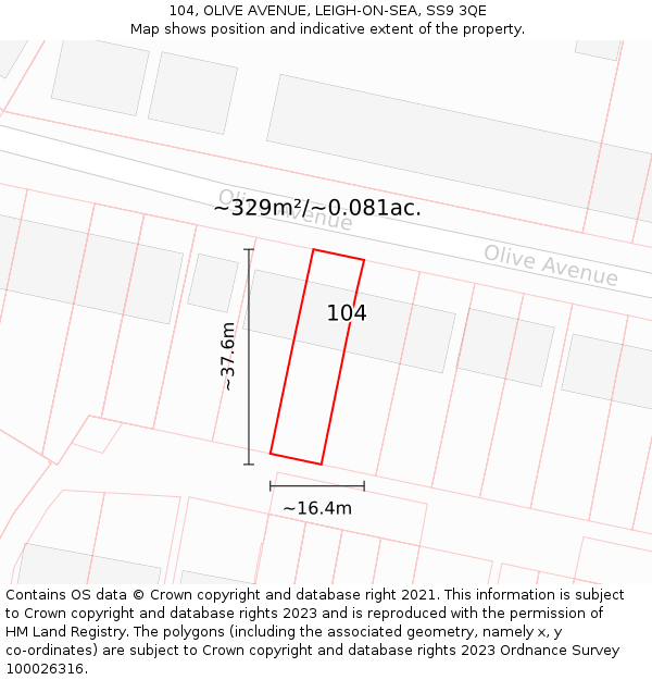 104, OLIVE AVENUE, LEIGH-ON-SEA, SS9 3QE: Plot and title map