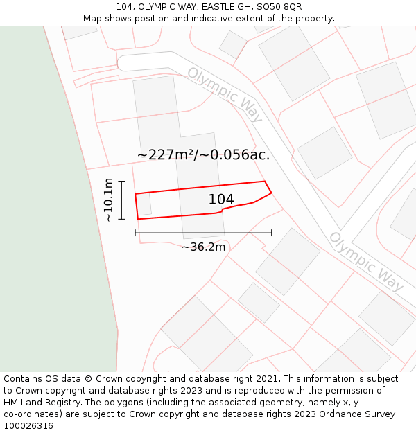 104, OLYMPIC WAY, EASTLEIGH, SO50 8QR: Plot and title map