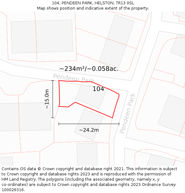 104, PENDEEN PARK, HELSTON, TR13 0SL: Plot and title map