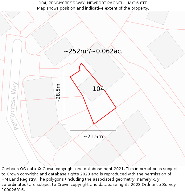 104, PENNYCRESS WAY, NEWPORT PAGNELL, MK16 8TT: Plot and title map