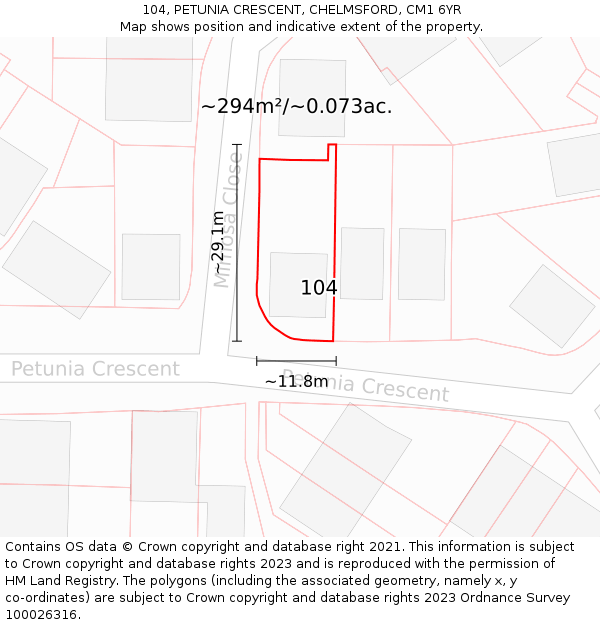 104, PETUNIA CRESCENT, CHELMSFORD, CM1 6YR: Plot and title map