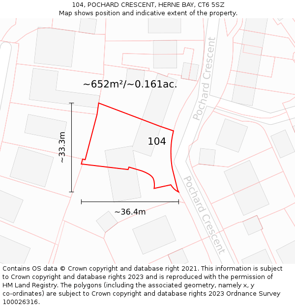 104, POCHARD CRESCENT, HERNE BAY, CT6 5SZ: Plot and title map