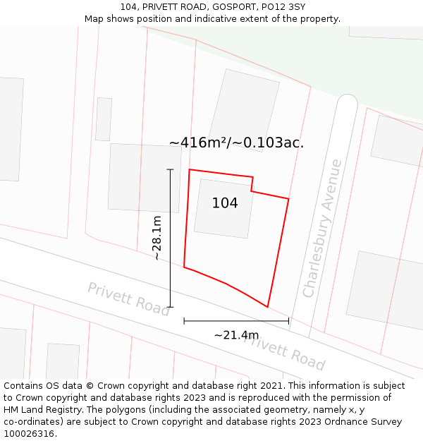 104, PRIVETT ROAD, GOSPORT, PO12 3SY: Plot and title map