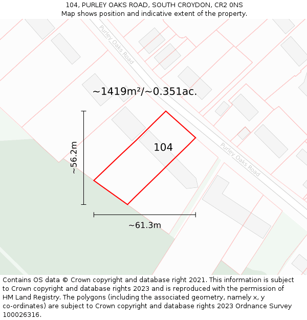 104, PURLEY OAKS ROAD, SOUTH CROYDON, CR2 0NS: Plot and title map