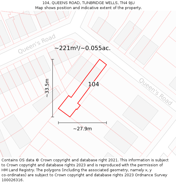 104, QUEENS ROAD, TUNBRIDGE WELLS, TN4 9JU: Plot and title map