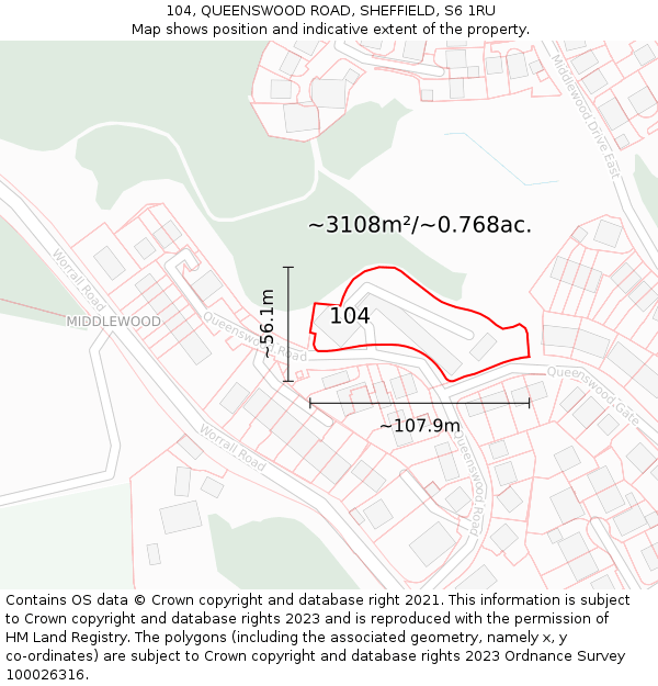 104, QUEENSWOOD ROAD, SHEFFIELD, S6 1RU: Plot and title map