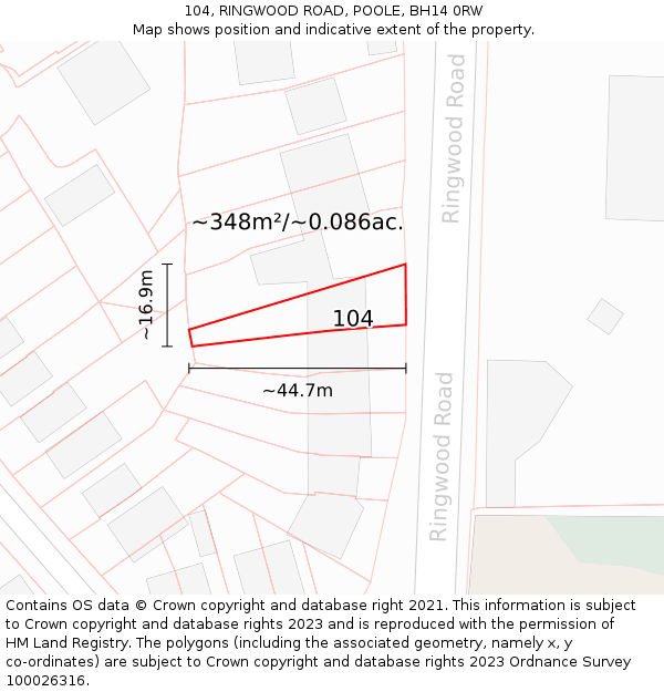 104, RINGWOOD ROAD, POOLE, BH14 0RW: Plot and title map