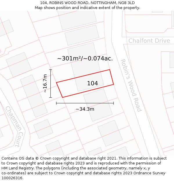 104, ROBINS WOOD ROAD, NOTTINGHAM, NG8 3LD: Plot and title map