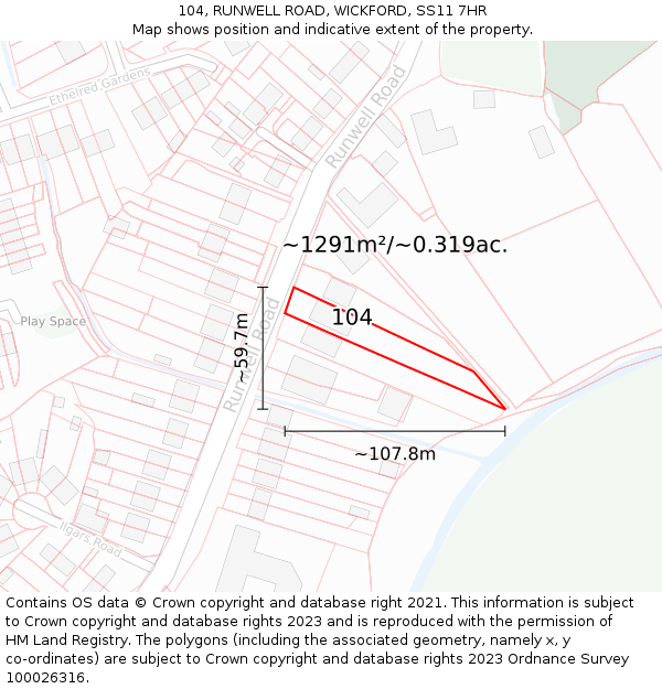 104, RUNWELL ROAD, WICKFORD, SS11 7HR: Plot and title map