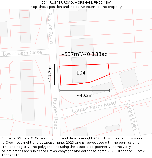 104, RUSPER ROAD, HORSHAM, RH12 4BW: Plot and title map