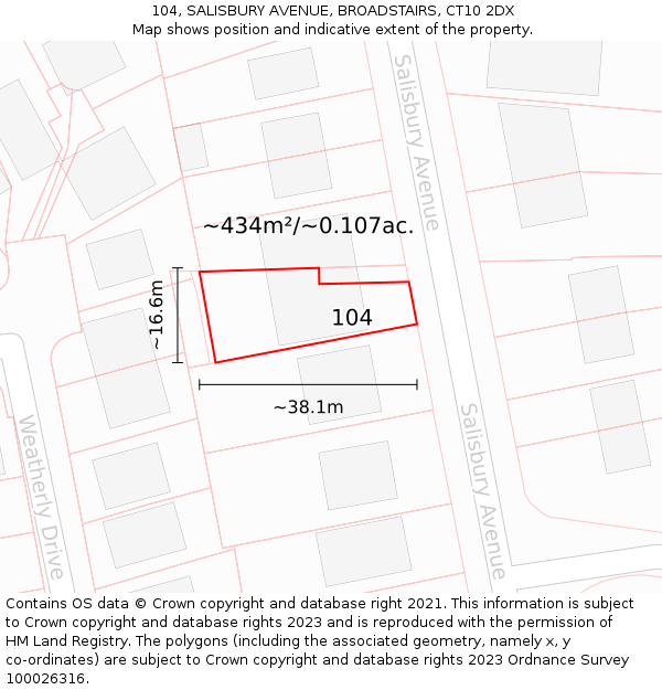 104, SALISBURY AVENUE, BROADSTAIRS, CT10 2DX: Plot and title map