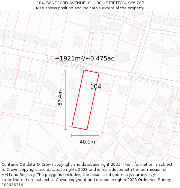 104, SANDFORD AVENUE, CHURCH STRETTON, SY6 7AB: Plot and title map