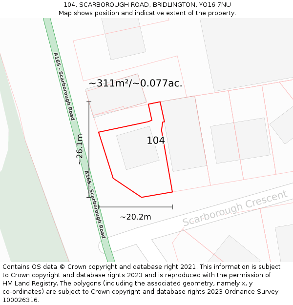 104, SCARBOROUGH ROAD, BRIDLINGTON, YO16 7NU: Plot and title map