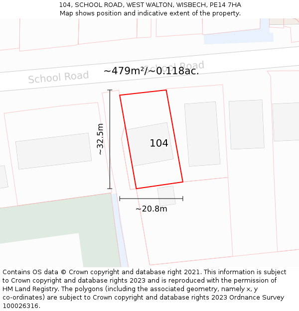 104, SCHOOL ROAD, WEST WALTON, WISBECH, PE14 7HA: Plot and title map