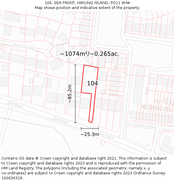 104, SEA FRONT, HAYLING ISLAND, PO11 9HW: Plot and title map