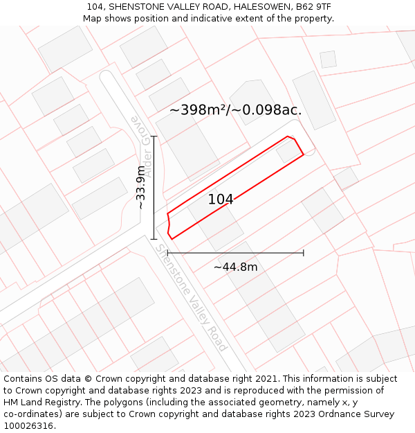 104, SHENSTONE VALLEY ROAD, HALESOWEN, B62 9TF: Plot and title map