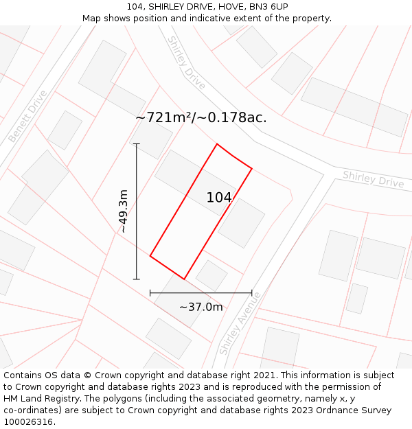 104, SHIRLEY DRIVE, HOVE, BN3 6UP: Plot and title map