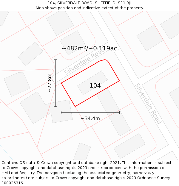104, SILVERDALE ROAD, SHEFFIELD, S11 9JL: Plot and title map