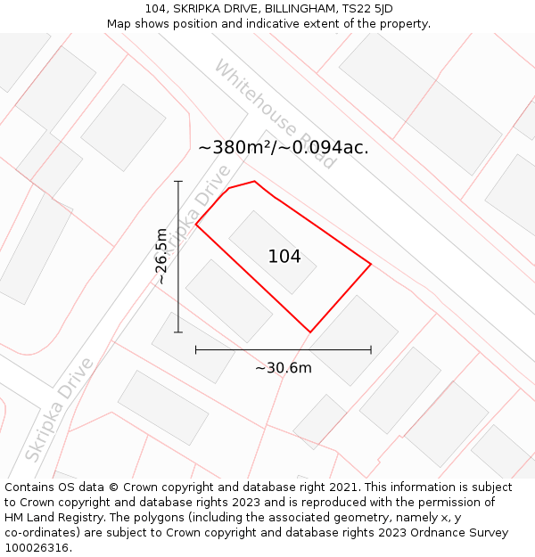 104, SKRIPKA DRIVE, BILLINGHAM, TS22 5JD: Plot and title map