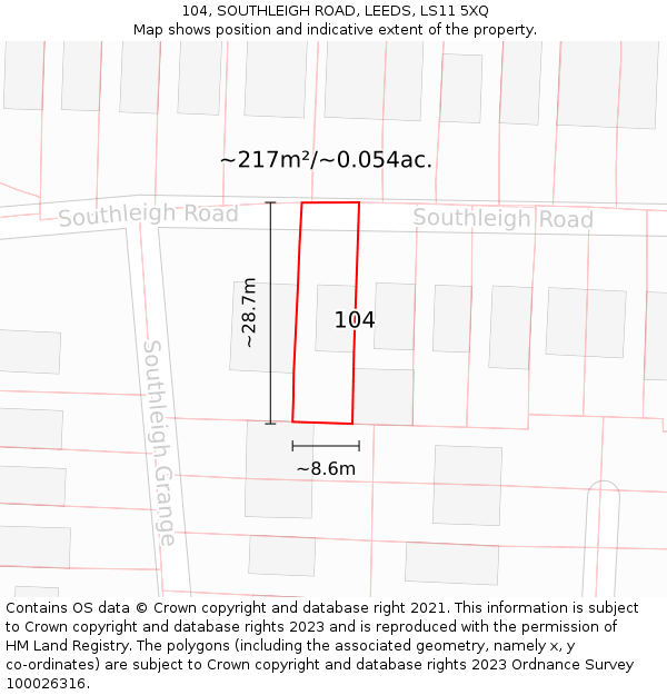 104, SOUTHLEIGH ROAD, LEEDS, LS11 5XQ: Plot and title map