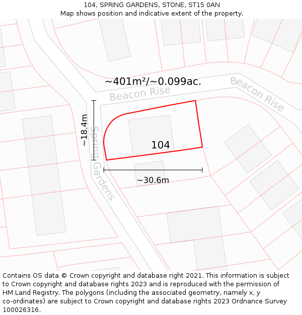 104, SPRING GARDENS, STONE, ST15 0AN: Plot and title map