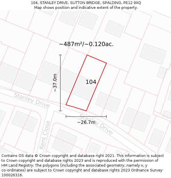 104, STANLEY DRIVE, SUTTON BRIDGE, SPALDING, PE12 9XQ: Plot and title map