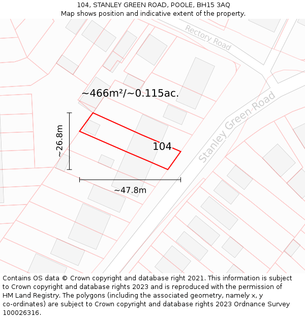 104, STANLEY GREEN ROAD, POOLE, BH15 3AQ: Plot and title map