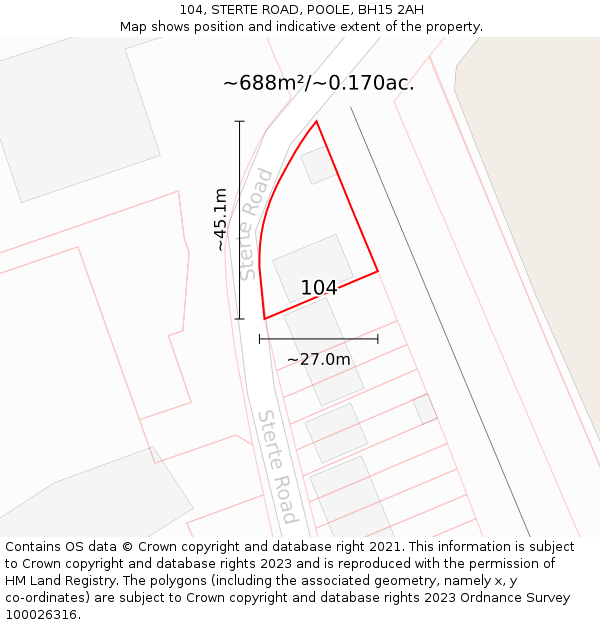 104, STERTE ROAD, POOLE, BH15 2AH: Plot and title map