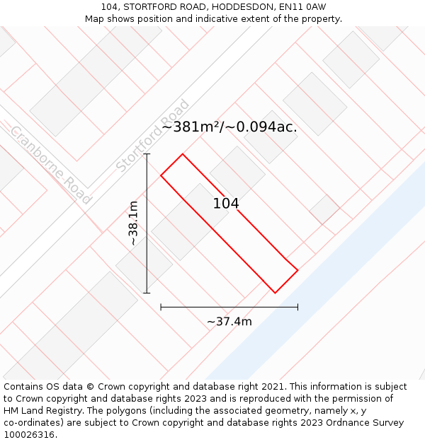 104, STORTFORD ROAD, HODDESDON, EN11 0AW: Plot and title map